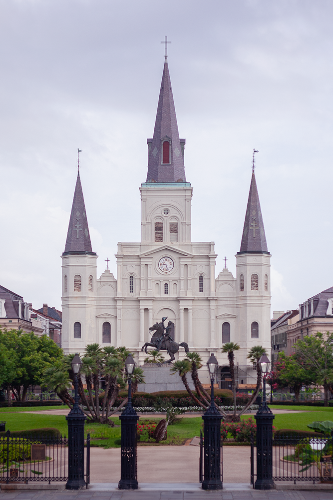 Exterior facade of the Cathedral Basilica of St Louis, King of France in New Orleans, Louisiana