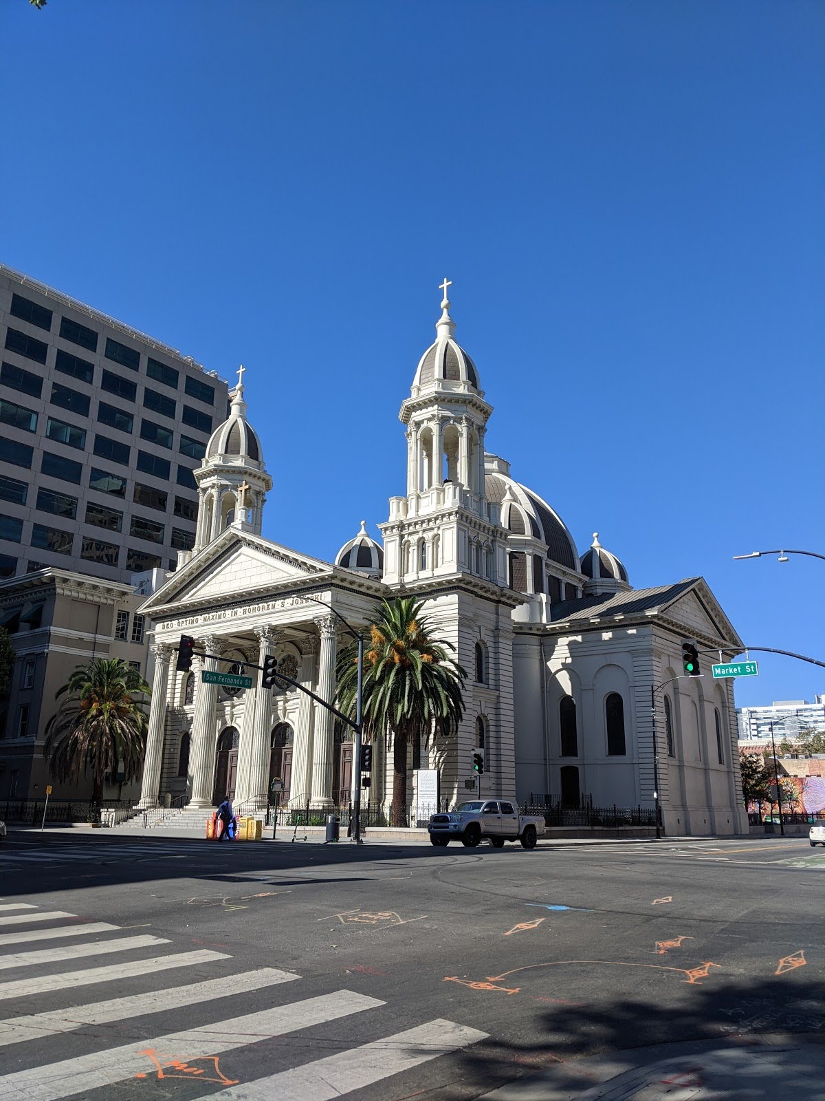 Exterior facade of the Cathedral Basilica of Saint Joseph in San Jose, California