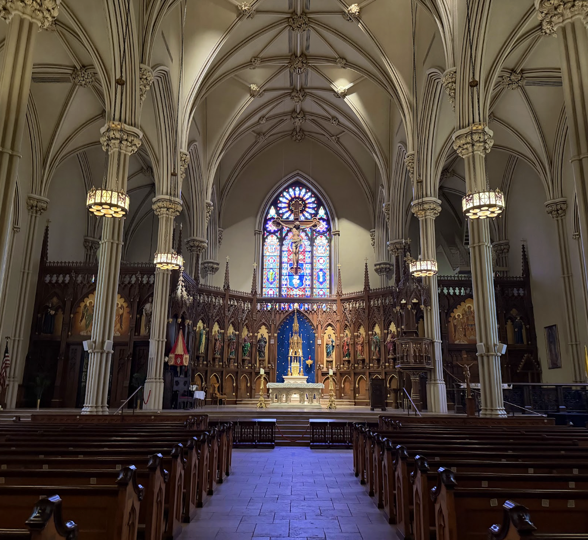 Interior sanctuary of St. Patrick's Old Cathedral Basilica in New York, New York