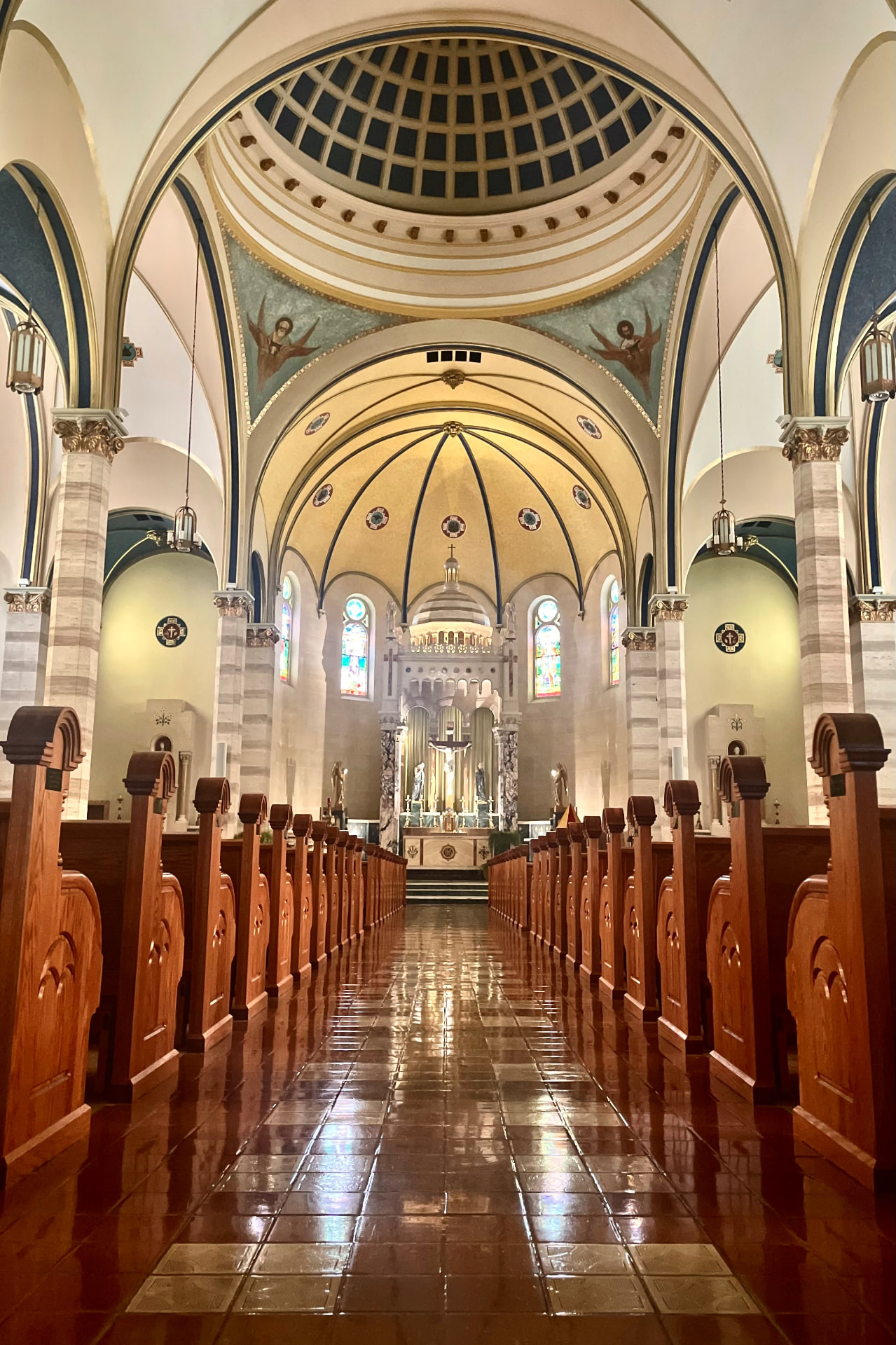 Interior nave and dome of the Basilica of St. Adalbert in Grand Rapids, Michigan