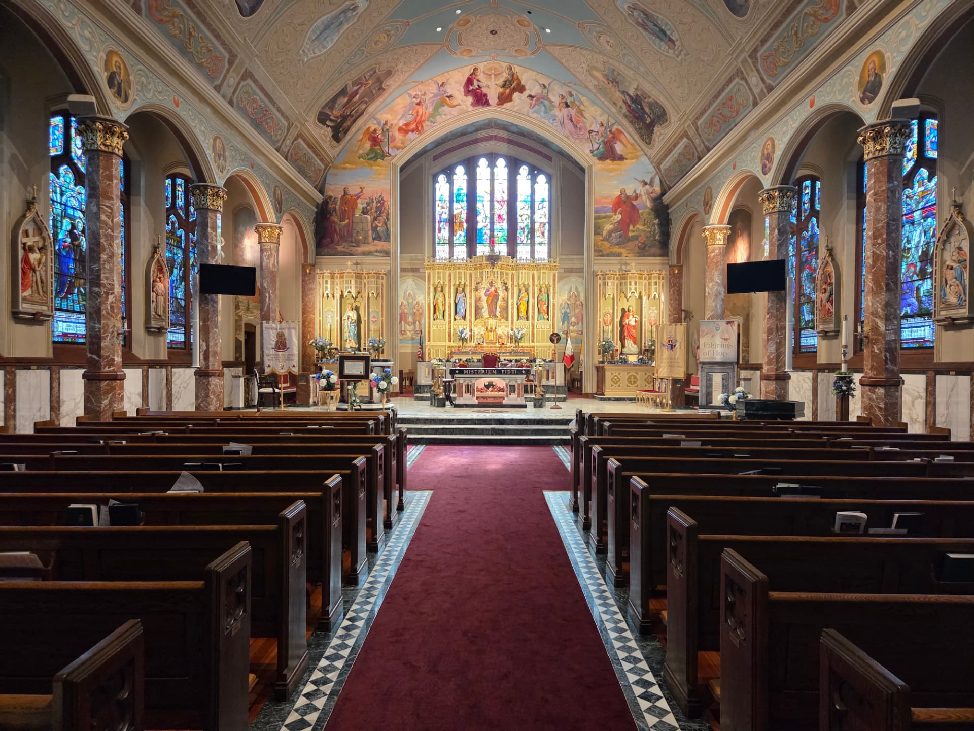 Interior sanctuary of St Joseph Basilica in Webster, Massachusetts