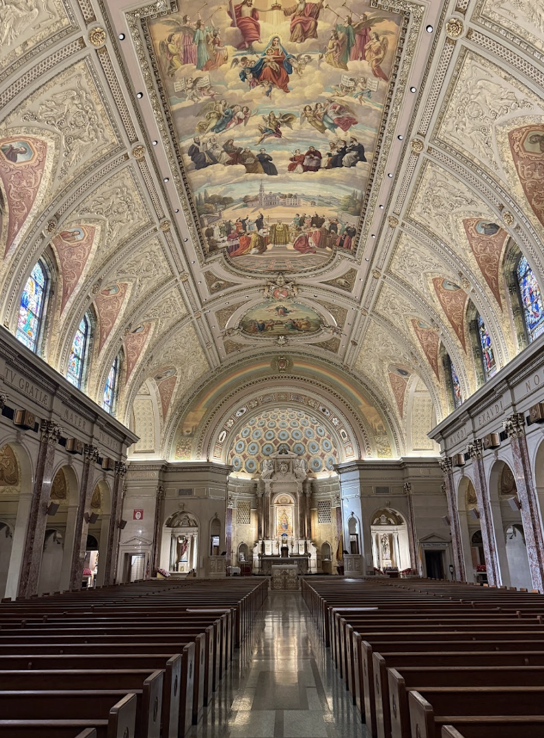Interior sanctuary of the Basilica of Regina Pacis in Brooklyn, New York