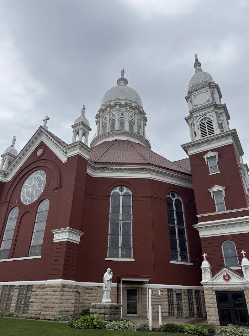 Exterior facade of the Basilica of Saint Stanislaus Kostka in Winona, Minnesota