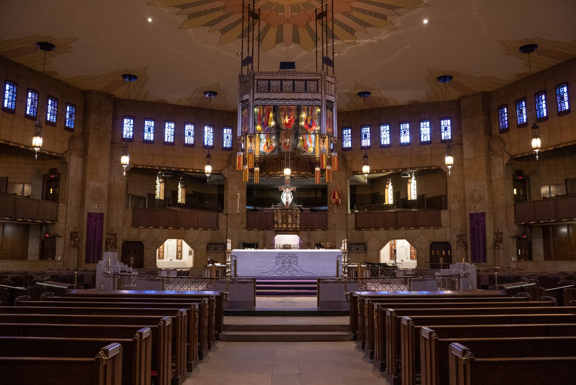 Interior sanctuary of the National Shrine of the Little Flower Basilica in Royal Oak, Michigan