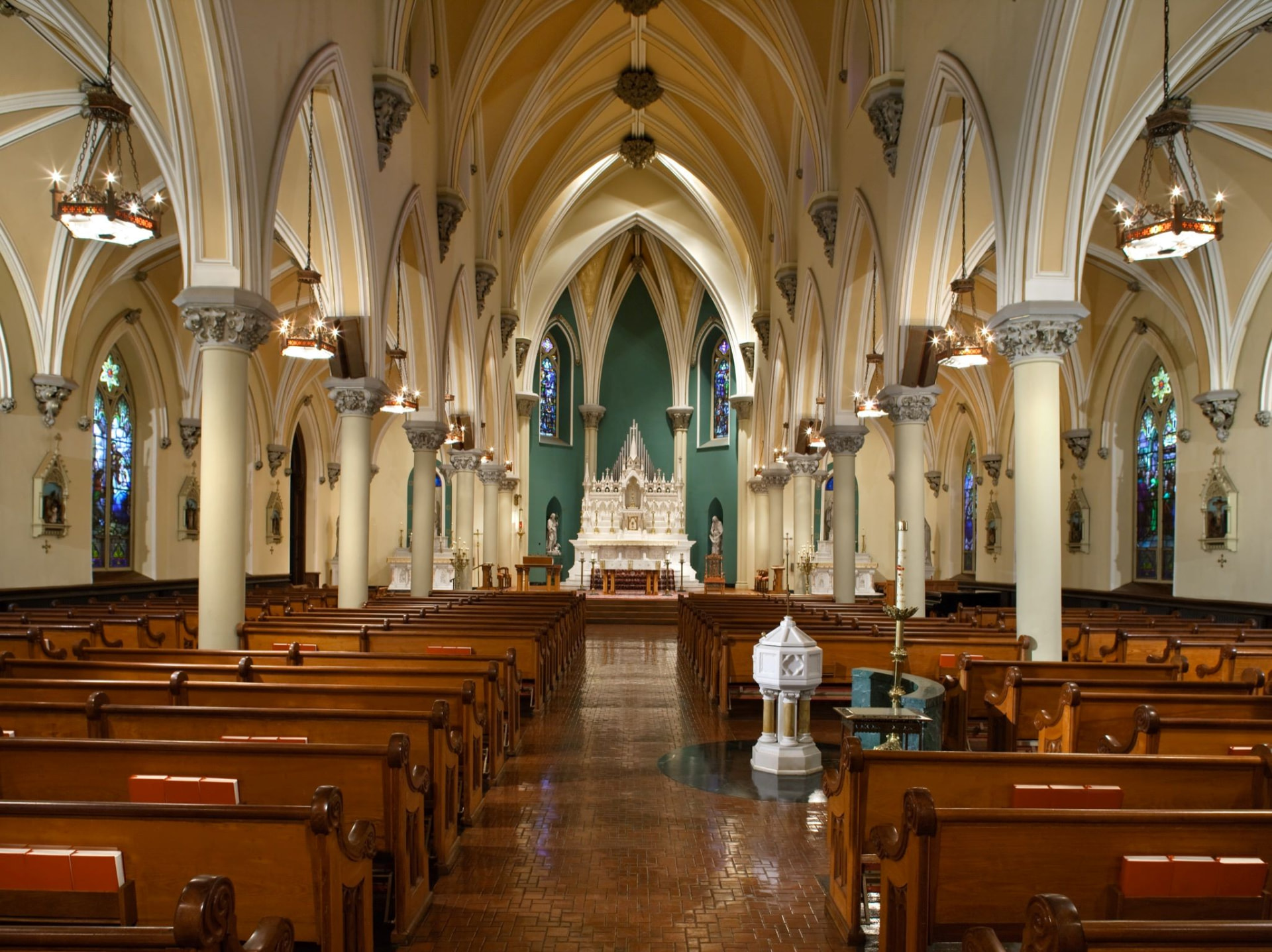 Interior nave of the Basilica of St. John the Baptist in Canton, Ohio