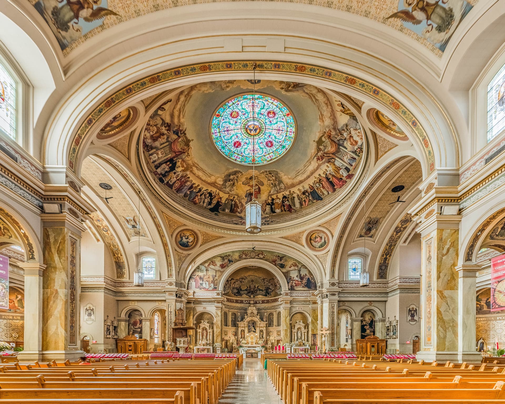 Interior sanctuary and dome of the Basilica of St. Hyacinth in Chicago, Illinois