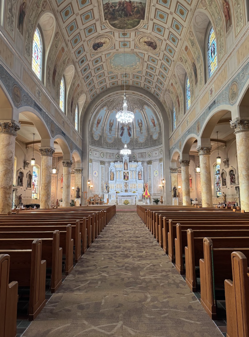 Interior sanctuary of the Basilica of St Stanislaus in Chicopee, Massachusetts