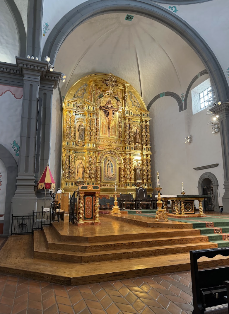 Interior sanctuary and retablo of Mission Basilica San Juan Capistrano in California