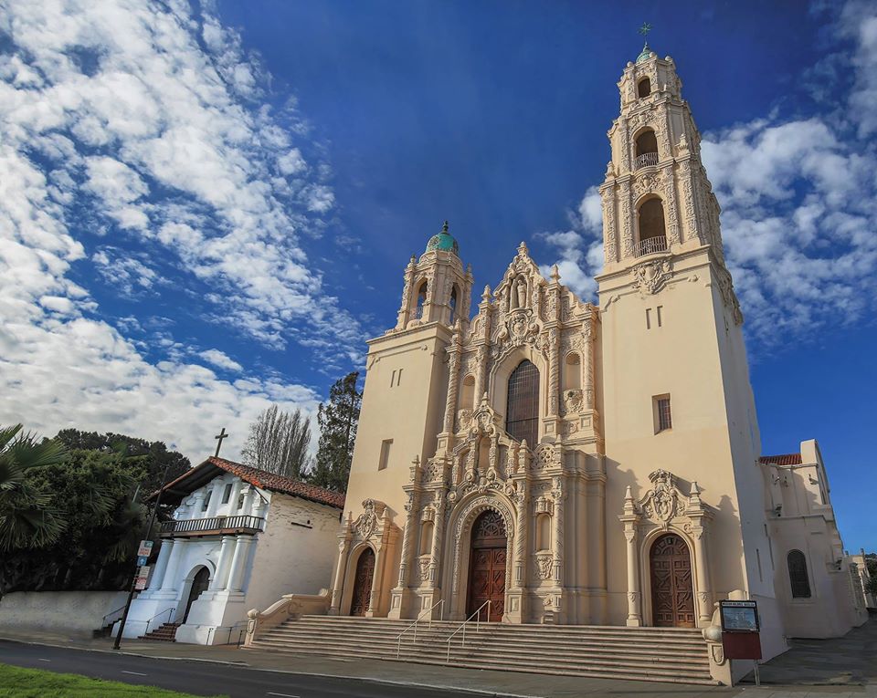 Exterior facade of Mission Dolores Basilica in San Francisco, California