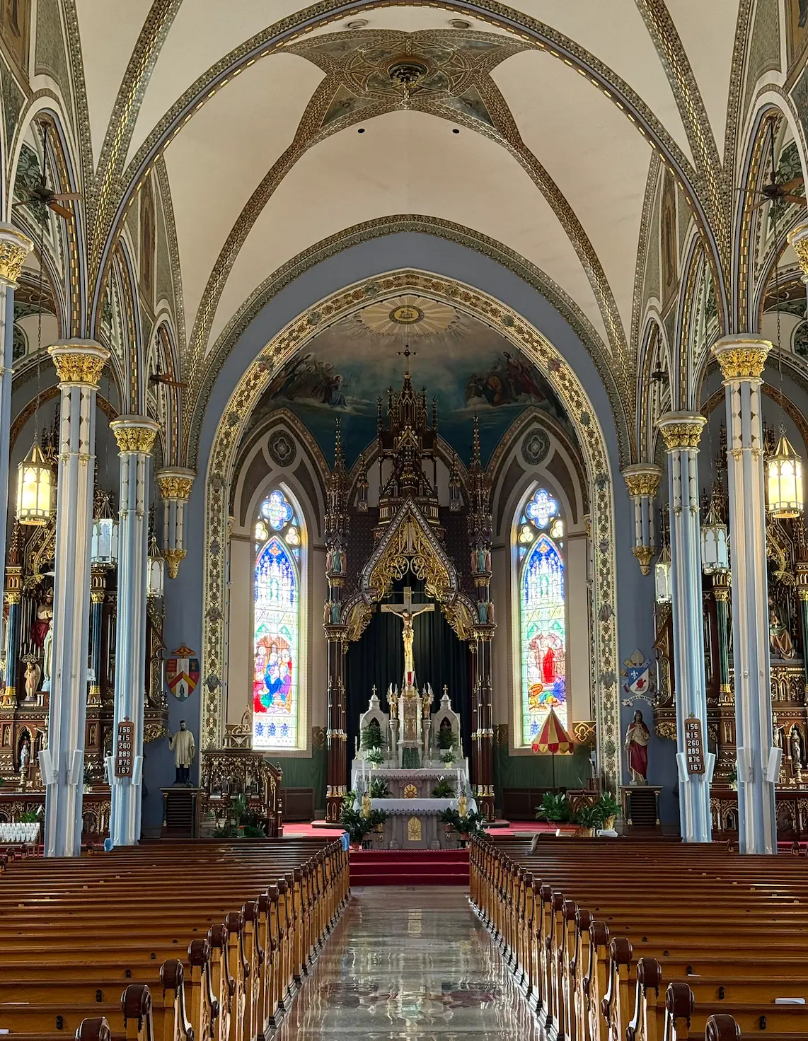 Interior sanctuary of the Basilica of St. Francis Xavier in Dyersville, Iowa